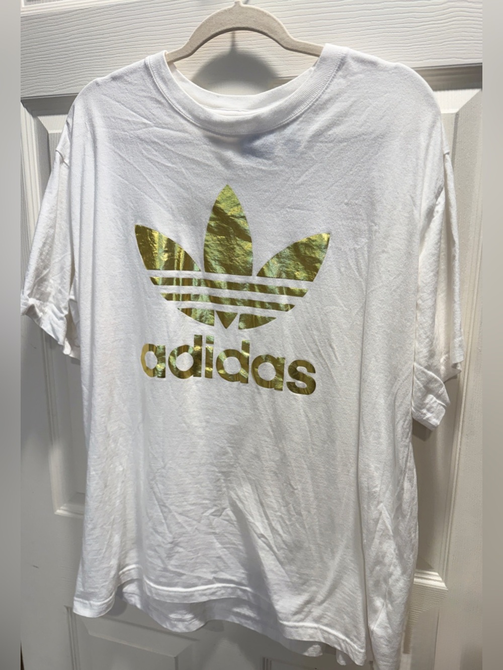 Adidas Originals White Gold Foil Trefoil Graphic Tee T-Shirt XL Cotton - Picture 6 of 7